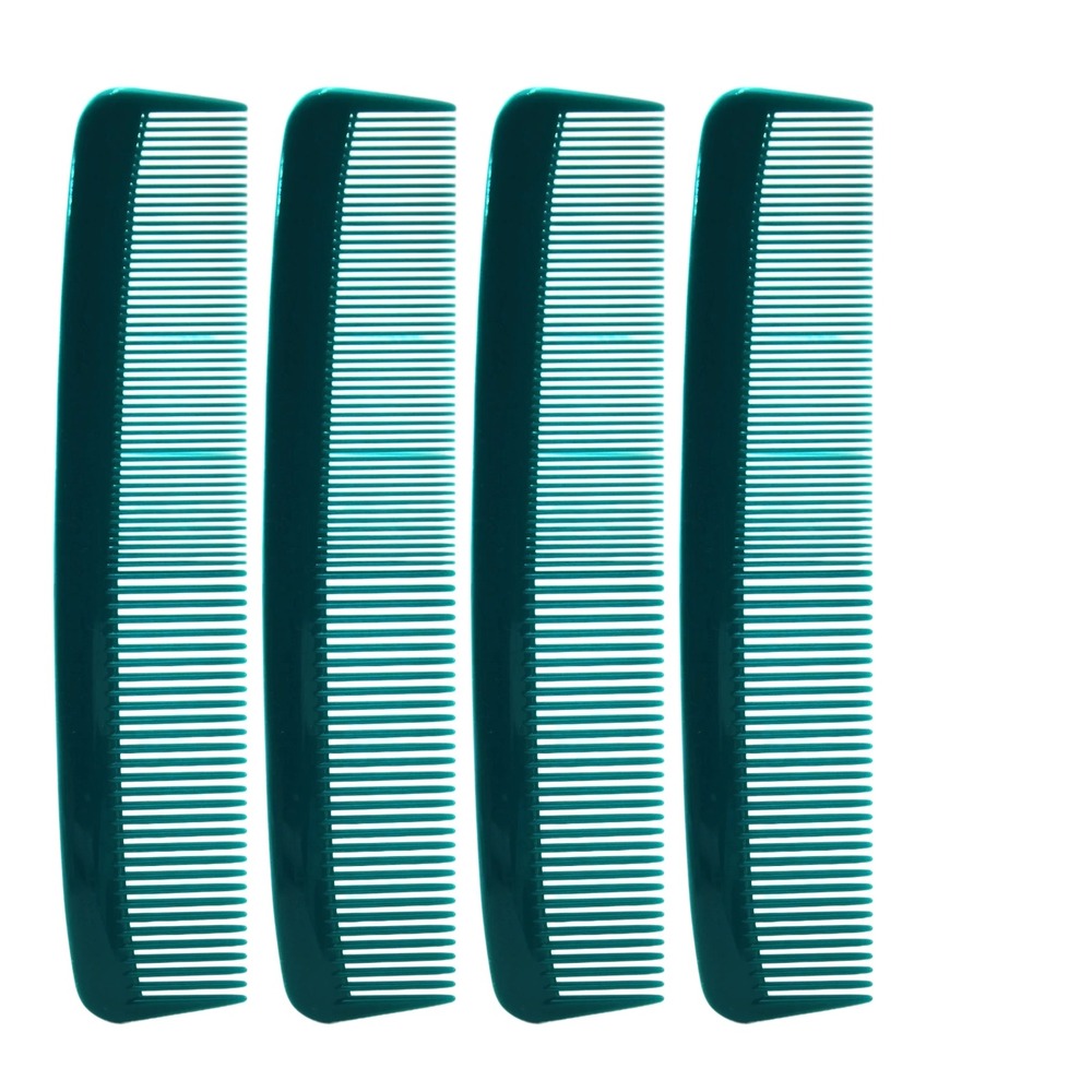 4 Pack Teal Green Hair Combs Dual Tooth Fine and Wide Detangling Styling Tools